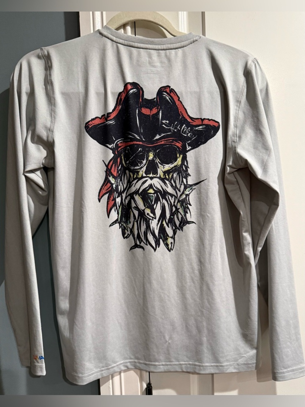 Salt Life Pirate design Boys Long Sleeve Crew Tee or Rash guard - Light Gray